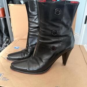 Donald J Pliner Linda ankle boot - black leather red bottom button boot